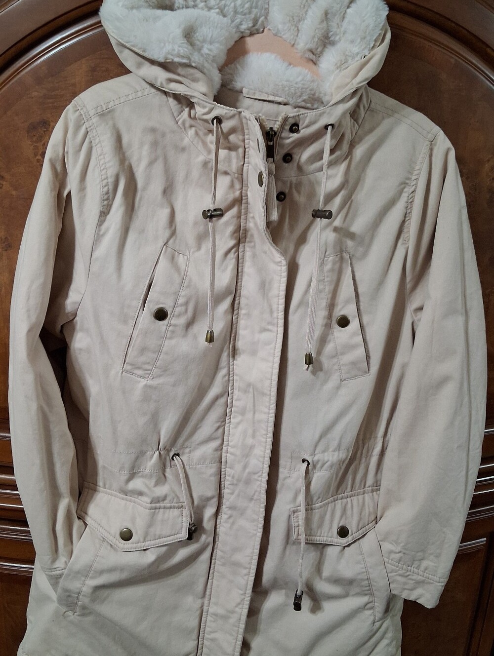 Rue21 Cream Hooded Utility Parka with Sherpa Trim
